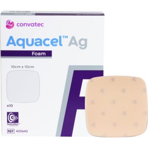 S�lvbandage, Aquacel Ag Foam, 10x10cm, m/fiberkontaktlag, u/kl�b, latexfri, steril, engangs *Denne vare tages ikke retur*