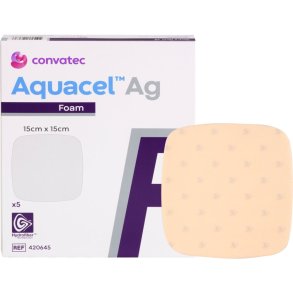 S�lvbandage, Aquacel Ag Foam, 15x15cm, m/fiberkontaktlag, u/kl�b, latexfri, steril, engangs *Denne vare tages ikke retur*
