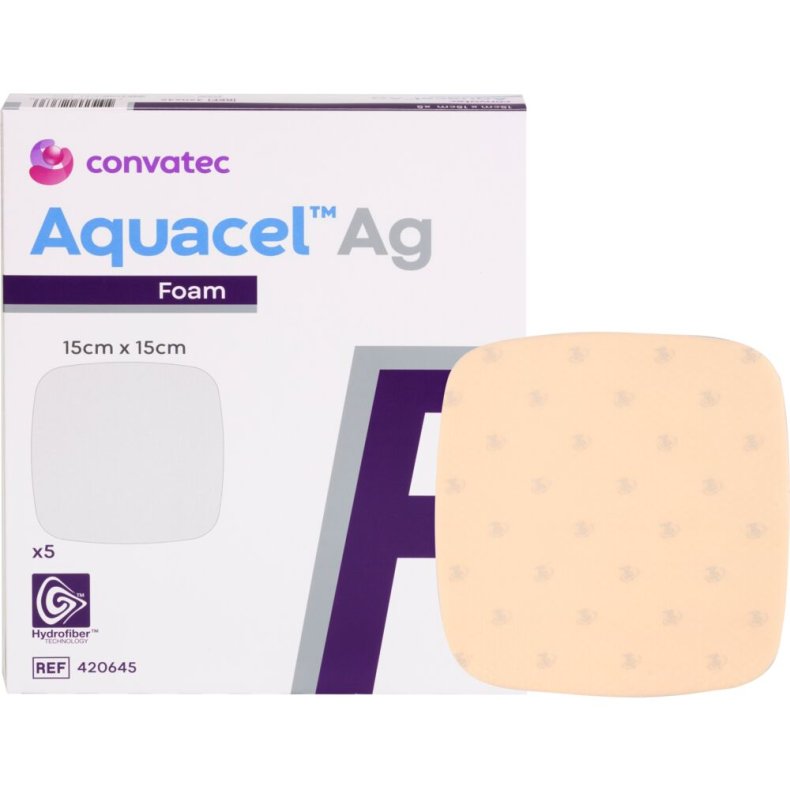 S�lvbandage, Aquacel Ag Foam, 15x15cm, m/fiberkontaktlag, u/kl�b, latexfri, steril, engangs *Denne vare tages ikke retur*