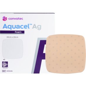 S�lvbandage, Aquacel Ag Foam, 20x20cm, m/fiberkontaktlag, u/kl�b, latexfri, steril, engangs *Denne vare tages ikke retur*