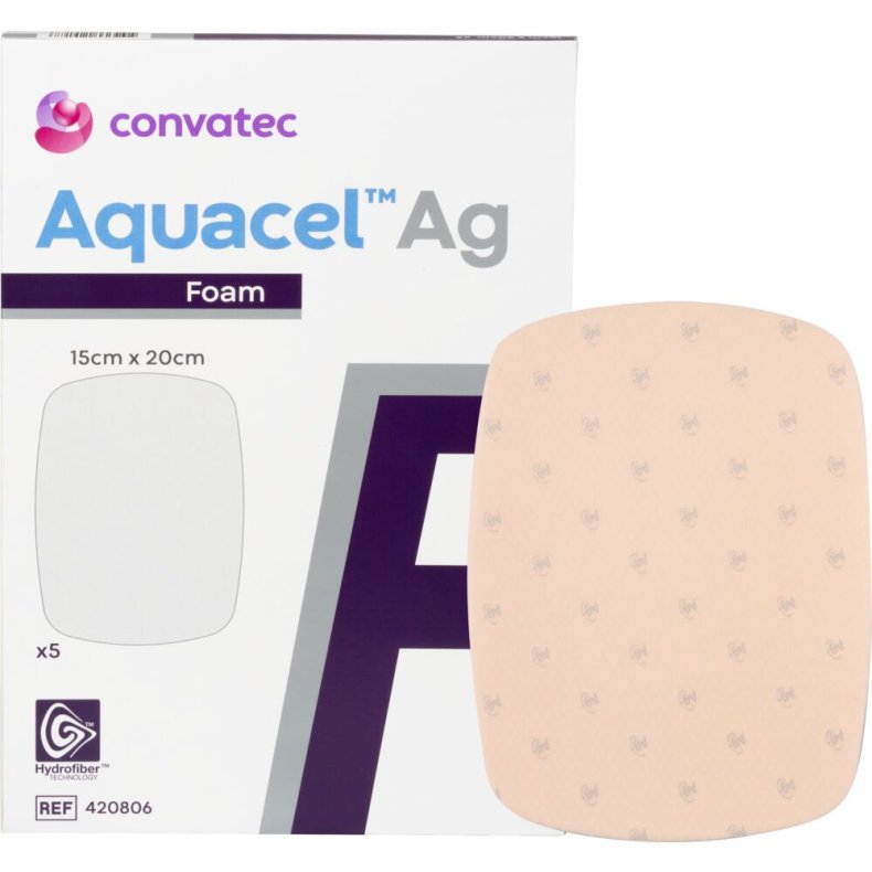 S�lvbandage, Aquacel Ag Foam, 20x15cm, m/fiberkontaktlag, u/kl�b, latexfri, steril, engangs *Denne vare tages ikke retur*