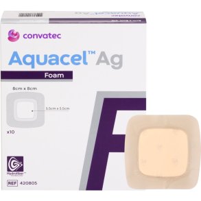 S�lvbandage, Aquacel Ag Foam, 8x8cm, m/fiberkontaktlag og silikonekl�b, latexfri, steril, engangs *Denne vare tages ikke retur*