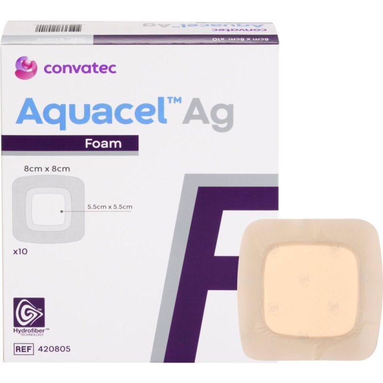 S�lvbandage, Aquacel Ag Foam, 8x8cm, m/fiberkontaktlag og silikonekl�b, latexfri, steril, engangs *Denne vare tages ikke retur*