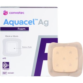 S�lvbandage, Aquacel Ag Foam, 10x10cm, m/fiberkontaktlag og silikonekl�b, latexfri, steril, engangs *Denne vare tages ikke retur*