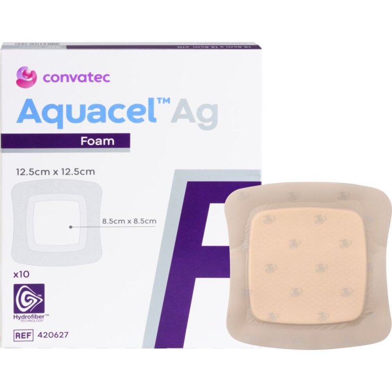 S�lvbandage, Aquacel Ag Foam, 12,5x12,5cm, m/fiberkontaktlag og silikonekl�b, latexfri, steril, engangs *Denne vare tages ikke retur*