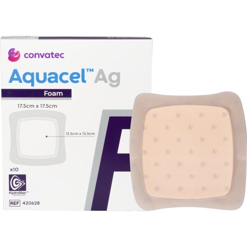 S�lvbandage, Aquacel Ag Foam, 17,5x17,5cm, m/fiberkontaktlag og silikonekl�b, latexfri, steril, engangs *Denne vare tages ikke retur*