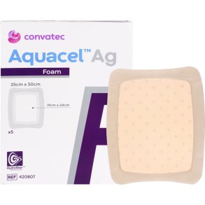 S�lvbandage, Aquacel Ag Foam, 30x25cm, m/fiberkontaktlag og silikonekl�b, latexfri, steril, engangs *Denne vare tages ikke retur*