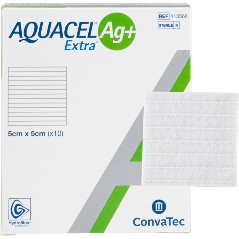 S�lvbandage, Aquacel Ag+ Extra, 5x5cm, u/kl�ber, latexfri, steril, engangs *Denne vare tages ikke retur*