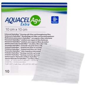 S�lvbandage, Aquacel Ag+ Extra, 10x10cm, u/kl�ber, latexfri, steril, engangs *Denne vare tages ikke retur*