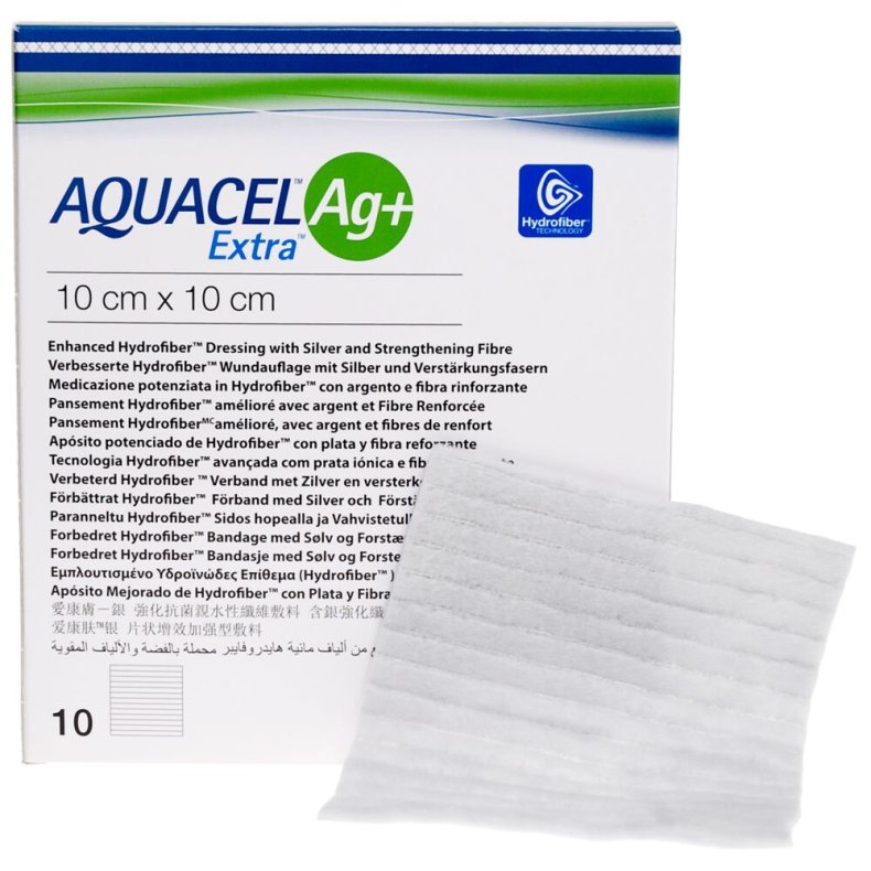 S�lvbandage, Aquacel Ag+ Extra, 10x10cm, u/kl�ber, latexfri, steril, engangs *Denne vare tages ikke retur*