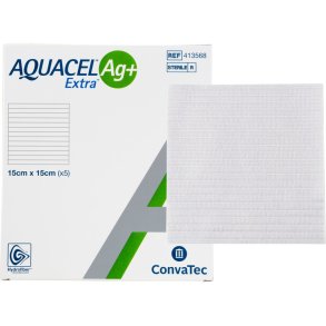S�lvbandage, Aquacel Ag+ Extra, 15x15cm, u/kl�ber, latexfri, steril, engangs *Denne vare tages ikke retur*