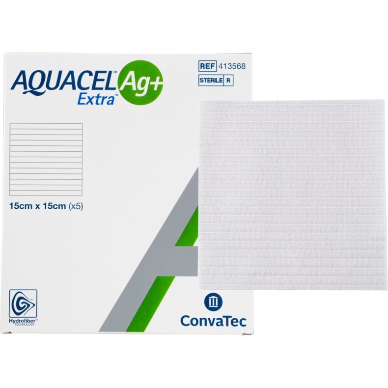 S�lvbandage, Aquacel Ag+ Extra, 15x15cm, u/kl�ber, latexfri, steril, engangs *Denne vare tages ikke retur*