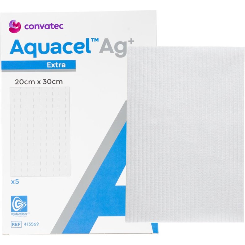 S�lvbandage, Aquacel Ag+ Extra, 30x20cm, u/kl�ber, latexfri, steril, engangs *Denne vare tages ikke retur*