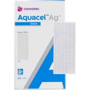 S�lvbandage, Aquacel Ag+ Extra, 10x4cm, u/kl�ber, latexfri, steril, engangs *Denne vare tages ikke retur*