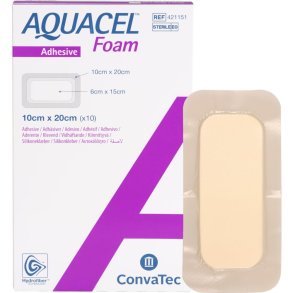 Skumbandage, Aquacel Foam, 20x10cm, m/fiberkontaktlag og silikonekl�b, latexfri, steril, engangs *Denne vare tages ikke retur*