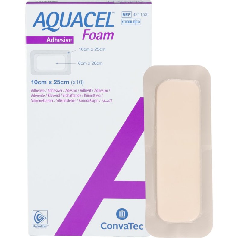 Skumbandage, Aquacel Foam, 25x10cm, m/fiberkontaktlag og silikonekl�b, latexfri, steril, engangs *Denne vare tages ikke retur*