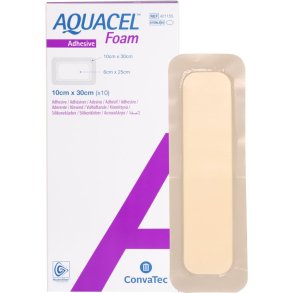 Skumbandage, Aquacel Foam, 30x10cm, m/fiberkontaktlag og silikonekl�b, latexfri, steril, engangs *Denne vare tages ikke retur*