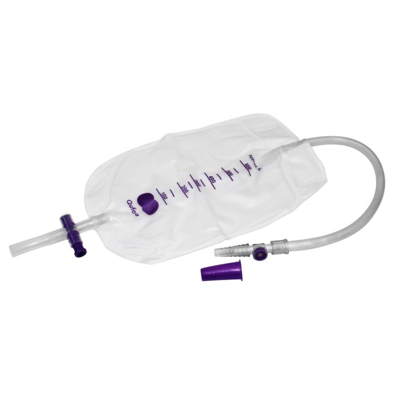 Urinpose, benpose, Qufora, 30cm, 600 ml, etkammer, CV/NRV, NW bagside, nattilkobling, pr�veudtag, steril *Denne vare tages ikke retur*