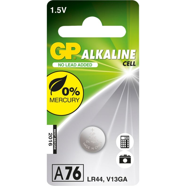 Batteri, GP, Alkaline, LR44, 1,5V *Denne vare tages ikke retur*