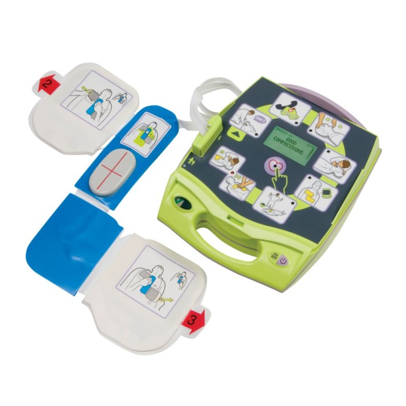 Hjertestarter, Zoll AED Plus, 12,7x23,6x24,7cm, gr�n, inkl. 1 s�t CPR-D elektroder, v�gbeslag og batteris�t, dansk tale *Denne vare tages ikke retur*