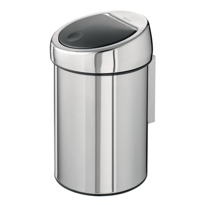Hygiejnebeholder, Brabantia Touch bin, st�l blank, rustfrit st�l, 3 l, plast inderspand, soft close, forberedt til v�gmontering inkl. materiale til montering