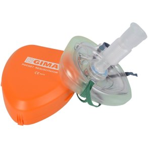 Lommemaske, envejsventil, DEHP/PP/silikone, med bl�d og luftfyldt kant, i plast etui, engangs