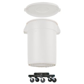 Affaldsspand, Rubbermaid Brute, hvid, plast, 75.7 l, med hjul og l�g, til tungt affald
