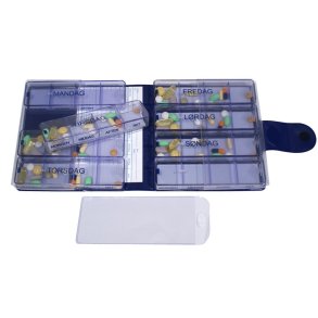 Doserings�ske, Medimax, transparent, uges�t og 1 blank i bl�t etui, incl. medicinkort. Morgen, Middag, Aften, Nat