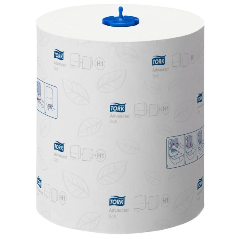 H�ndkl�derulle, Tork H1 Advanced, 2-lags, 150m x 21cm, �19cm, hvid, blandingsfibre, system