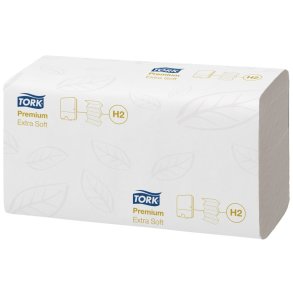 H�ndkl�deark, Tork Xpress H2 Premium, 2-lags, W-fold, 34x21,2cm, 8,5 cm, hvid, nyfiber, TRD