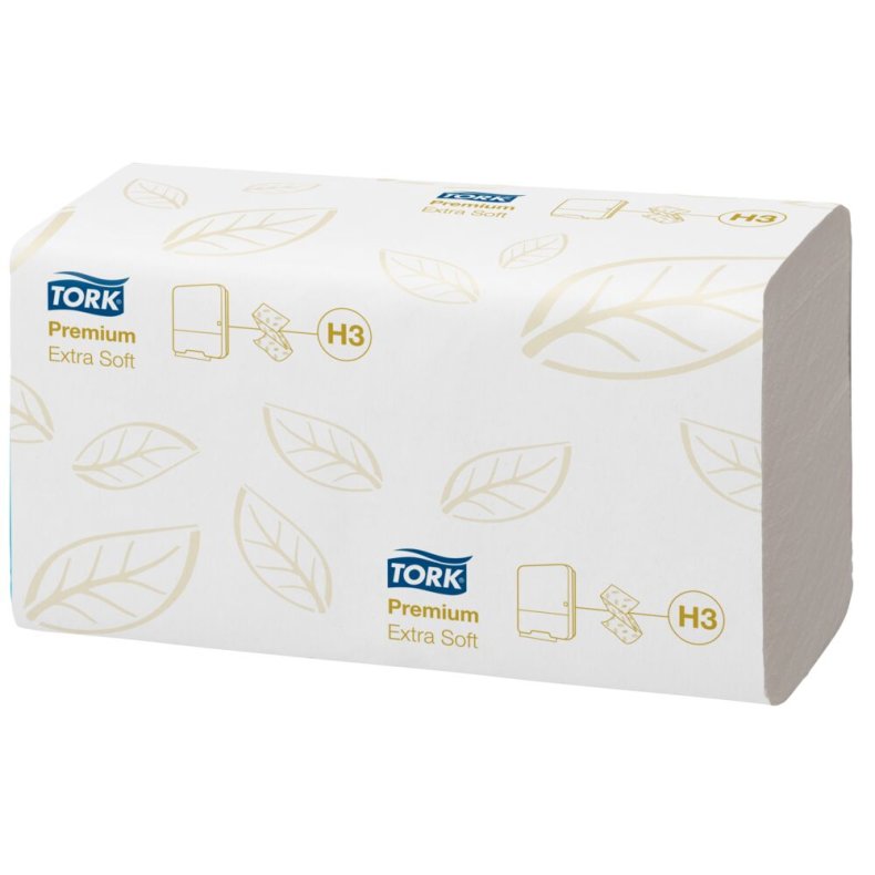 H�ndkl�deark, Tork H3 Premium, 2-lags, V-fold, 23x22,6cm, 11,5 cm, hvid, nyfiber