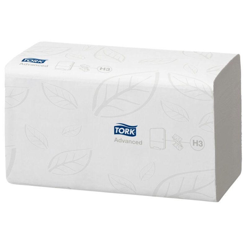 H�ndkl�deark, Tork H3 Advanced, 2-lags, V-fold, 23x24,8cm, 11,5 cm, hvid, blandingsfibre