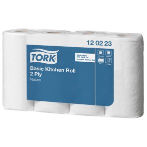 K�kkenrulle, Tork Basic, 2-lags, 25,8m x 20,6cm, �10,4cm, ubleget, genanvendt papir