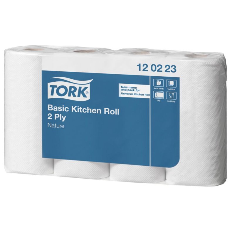 K�kkenrulle, Tork Basic, 2-lags, 25,8m x 20,6cm, �10,4cm, ubleget, genanvendt papir