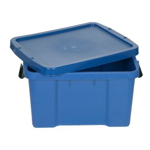 Plastikkasse, 30 l, bl�, indvendige m�l, med l�g