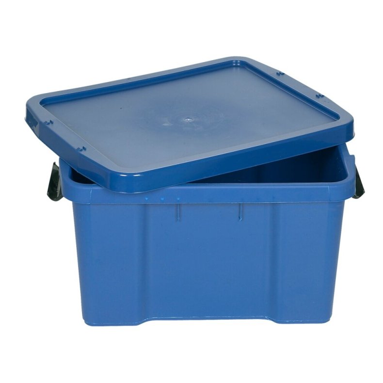 Plastikkasse, 30 l, bl�, indvendige m�l, med l�g