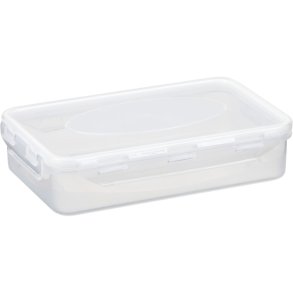Plastikkasse, 0,9 l, klar, med l�g *Denne vare tages ikke retur*