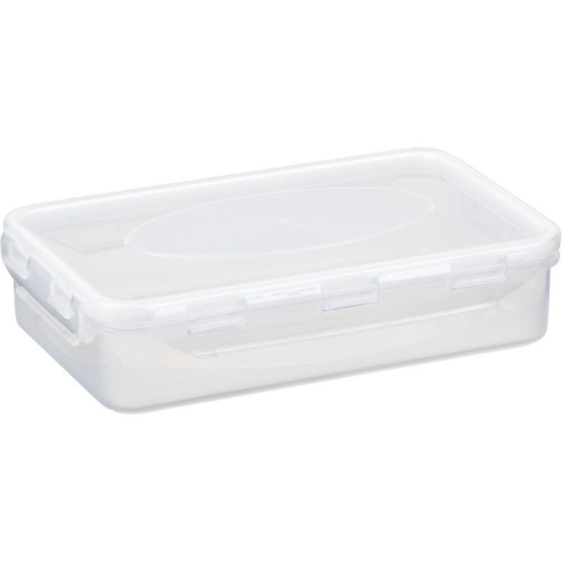 Plastikkasse, 0,9 l, klar, med l�g *Denne vare tages ikke retur*