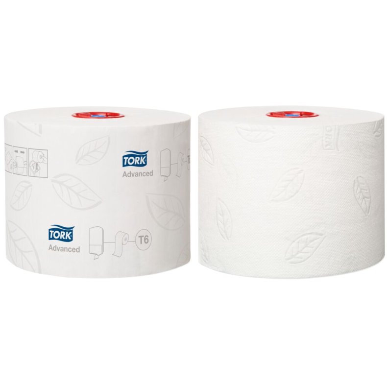 Toiletpapir, Tork T6 Advanced, 2-lags, 100m x 9,9cm, �13,1cm, hvid, blandingsfibre