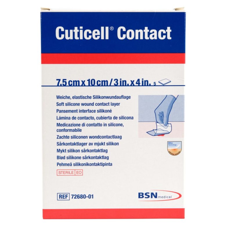 S�rkontaktlag, Cuticell Contact, 10x7,5cm, med silikonekl�ber, latexfri, steril *Denne vare tages ikke retur*