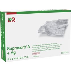 S�lvbandage, Suprasorb A+Ag, 5x5cm, kompres, uden kl�ber, steril, engangs *Denne vare tages ikke retur*