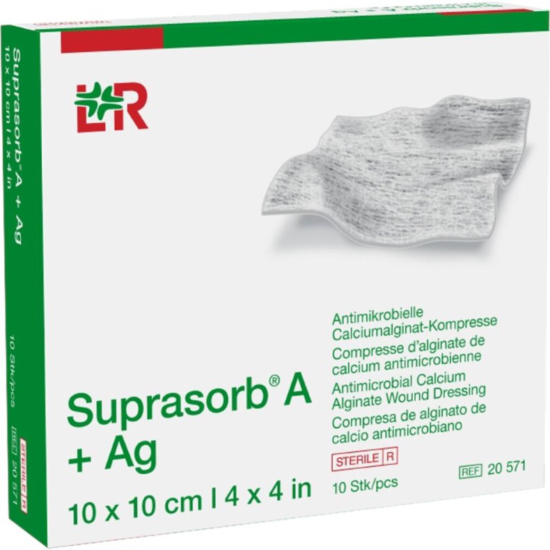 S�lvbandage, Suprasorb A+Ag, 10x10cm, kompres, uden kl�ber, steril, engangs *Denne vare tages ikke retur*