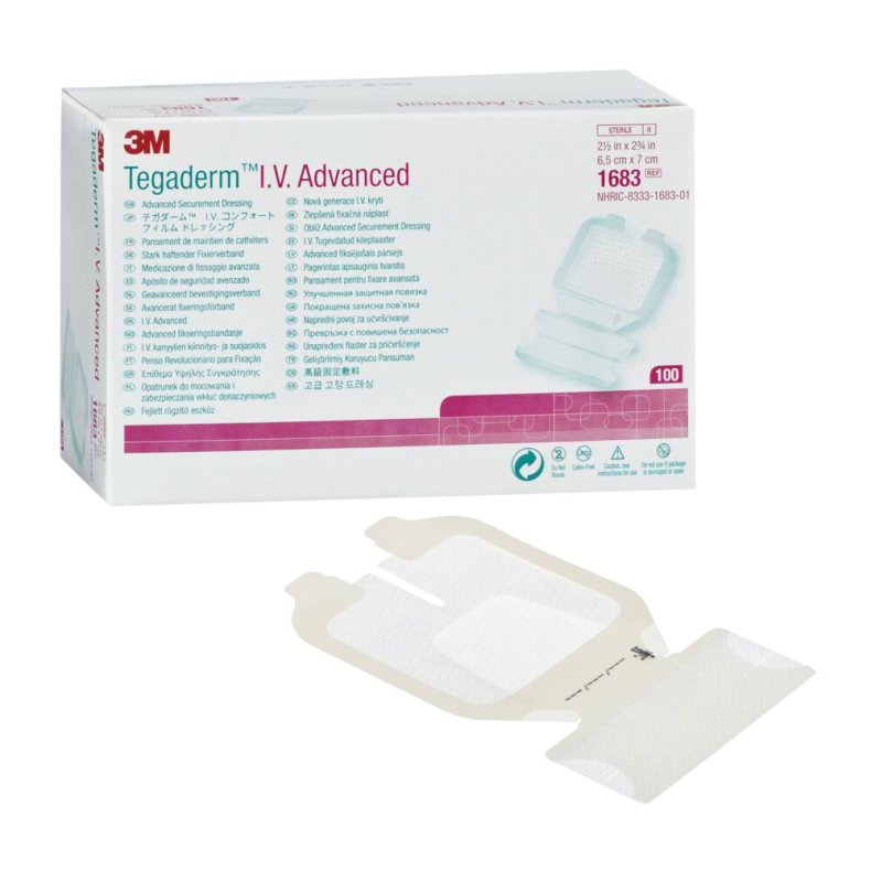 IV-fiksering, Tegaderm I.V. Advanced, 7x6,5cm, transparent, latexfri, steril *Denne vare tages ikke retur*