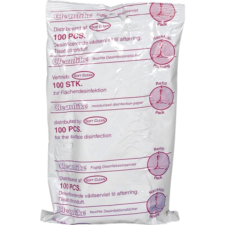 Desinfektion, 19x13,8cm, til overflader, servietter, til refill, 100stk