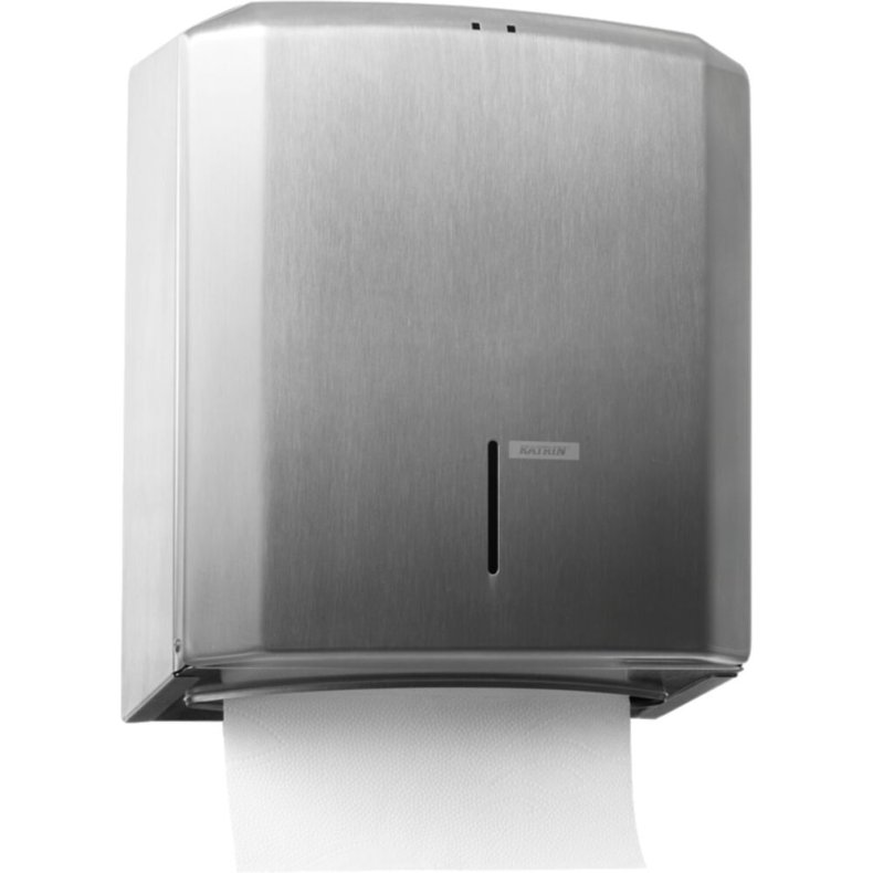 Dispenser, Katrin, Maxi, 13,2x27,5x33cm, gr�, rustfrit st�l, til h�ndkl�deark maks dybde 11 cm og maks bredde 26,5 cm *Denne vare tages ikke retur*