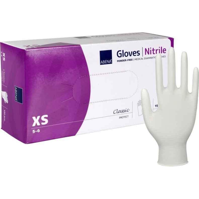 Unders�gelseshandske, ABENA Classic Protect, XS, hvid, nitril, pudderfri