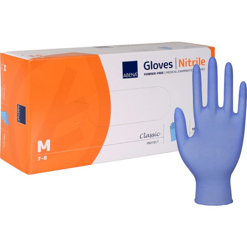 Unders�gelseshandske, ABENA Classic, M, bl�, nitril, pudderfri