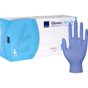 Unders�gelseshandske, ABENA Classic, L, bl�, nitril, pudderfri