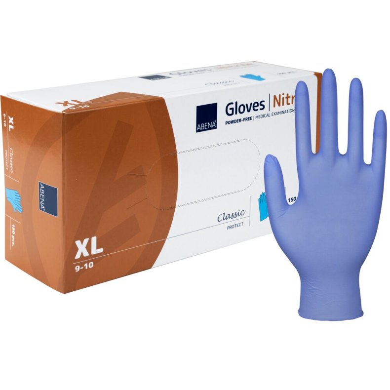 Unders�gelseshandske, ABENA Classic, XL, bl�, nitril, pudderfri