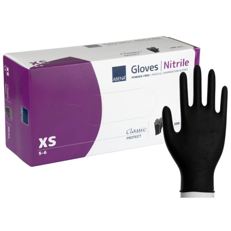 Unders�gelseshandske, ABENA Classic Protect, XS, sort, nitril, pudderfri